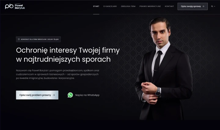 Projekt strony internetowej adwokata Pawła Baryluka specjalizującego się w sporach firm