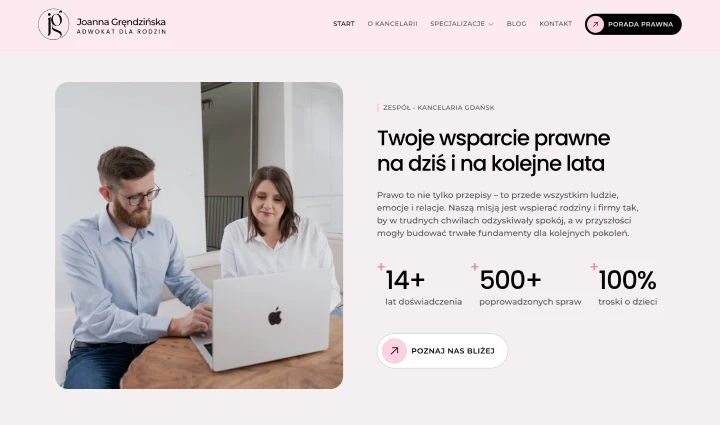 Projekt strony internetowej adwokat Joanny Grędzińskiej specjalizującej się w prawie rodzinnym