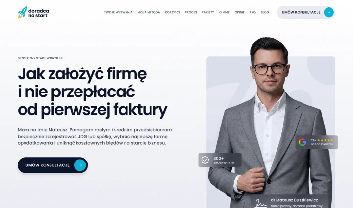 Projekt strony internetowej Doradca na Start dla osób zakładających działalność gospodarczą