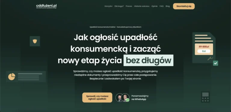 Projekt strony internetowej Oddłużeni.pl o upadłości konsumenckiej i wyjściu z długów