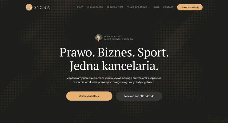 Projekt strony internetowej kancelarii SYGNA Karoliny Kisiel we Wrocławiu